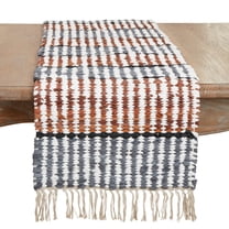 Saro Lifestyle Leather Chindi Stripe Fringed Table Runner
