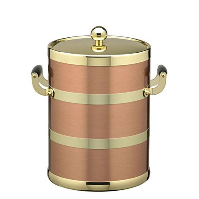 Kraftware Corp 70895 Ice Bucket, Polished Brass Lid, Wood Side Handles