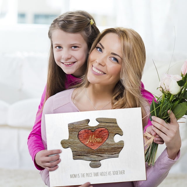 LSLJS Wooden Crafts Mother and Child Heart Puzzle Gift for Mom