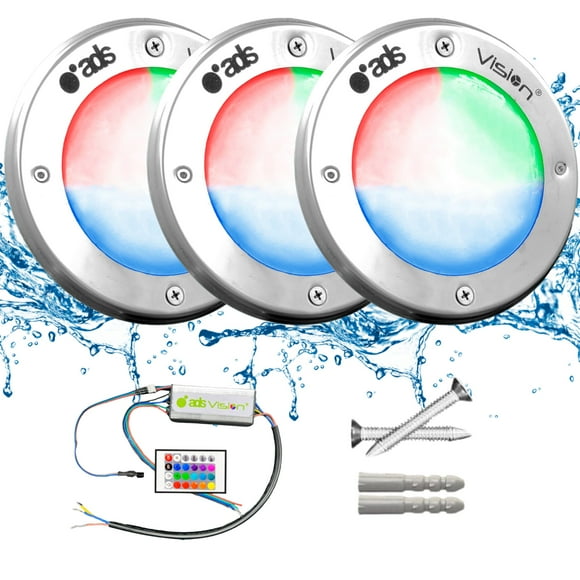 3 Lámparas LED Sumergible Para Alberca de nicho o sobreponer ADS SPA 50W 16CM Multicolor RGB Con Transformador
