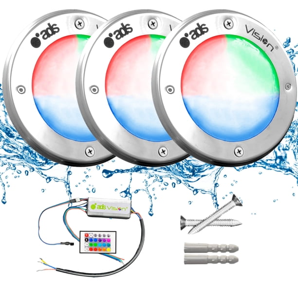 3 Lámparas LED Sumergible Para Alberca de nicho o sobreponer ADS SPA 50W 16CM Multicolor RGB Con Transformador