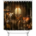 thumbnail image 2 of 4PCS Deer Shower Curtain Set, Country Mountain Pine Tree Foggy Woodland Elk Birds Wildlife Animals Hunting Lake Cabin Rustic Farmhouse Bathroom Decor, Non-Slip Bath Mat, Crescent Moon, 2 of 7