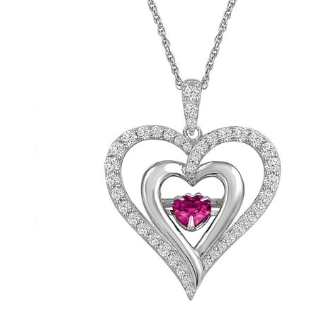 Lab Created Ruby with CZ Accents Sterling Silver Movement Heart Pendant, 18