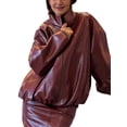 thumbnail image 1 of Veste en Cuir Brillant Élégante pour Femmes avec Col, Manches Longues et Poche Zippée Rouge m, 1 of 7