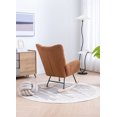 thumbnail image 5 of Modern Rocking Chair, Soft Teddy Velvet Rocking Chair for Nursery, Comfy Wingback Glider Rocker with Solid Wood Base for Living Room Bedroom Balcony, Brown, 5 of 9