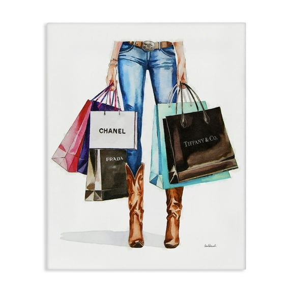 Stupell Industries Shopping Bags Cowgirl People Painting Wrapped Canvas Art Print Wall Art, 16 x 20