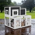 thumbnail image 3 of Outdoor 2 Story Wooden Rabbit Hutch with 2 Openable Asphalt Roofs, Indoor Guinea Pig Hideout with Wire Mesh and Tray,Black with White, 3 of 8