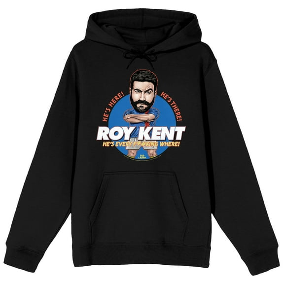 Ted Lasso He's Here! He's There! Roy Kent, He's Every F*#king Where! Adult Black Graphic Hoodie-3XL