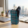 thumbnail image 7 of SEANATIVE Double Glasses Case Soft Neoprene Zipper Sunglasses Pouch with 2 Pockets, Lightweight Portable Eyewear Holder for Women Men Travel Glasses Organizer Pouch, Teal Plaid Print, 7 of 7