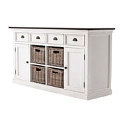 NovaSolo Halifax Accent Mahogany Wood Buffet with 4 Basket Set in White