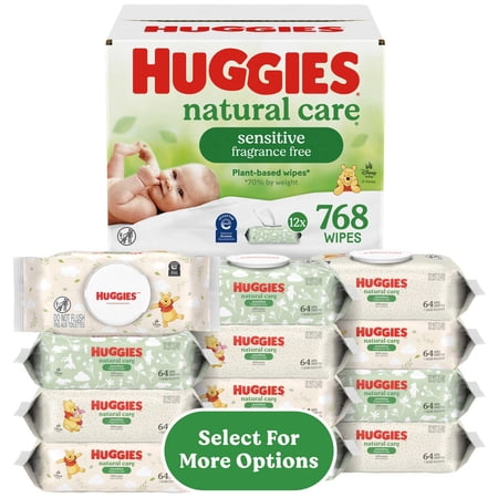 Huggies Natural Care Sensitive Unscented Baby Wipes, 12 Flip-Top Packs, 768 Count