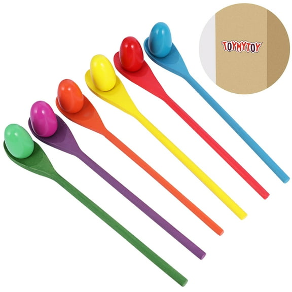 GOOHOCHY Egg And Spoon Race Game 12Pcs Wooden Plastic For Kids Family Games Thanksgiving Games