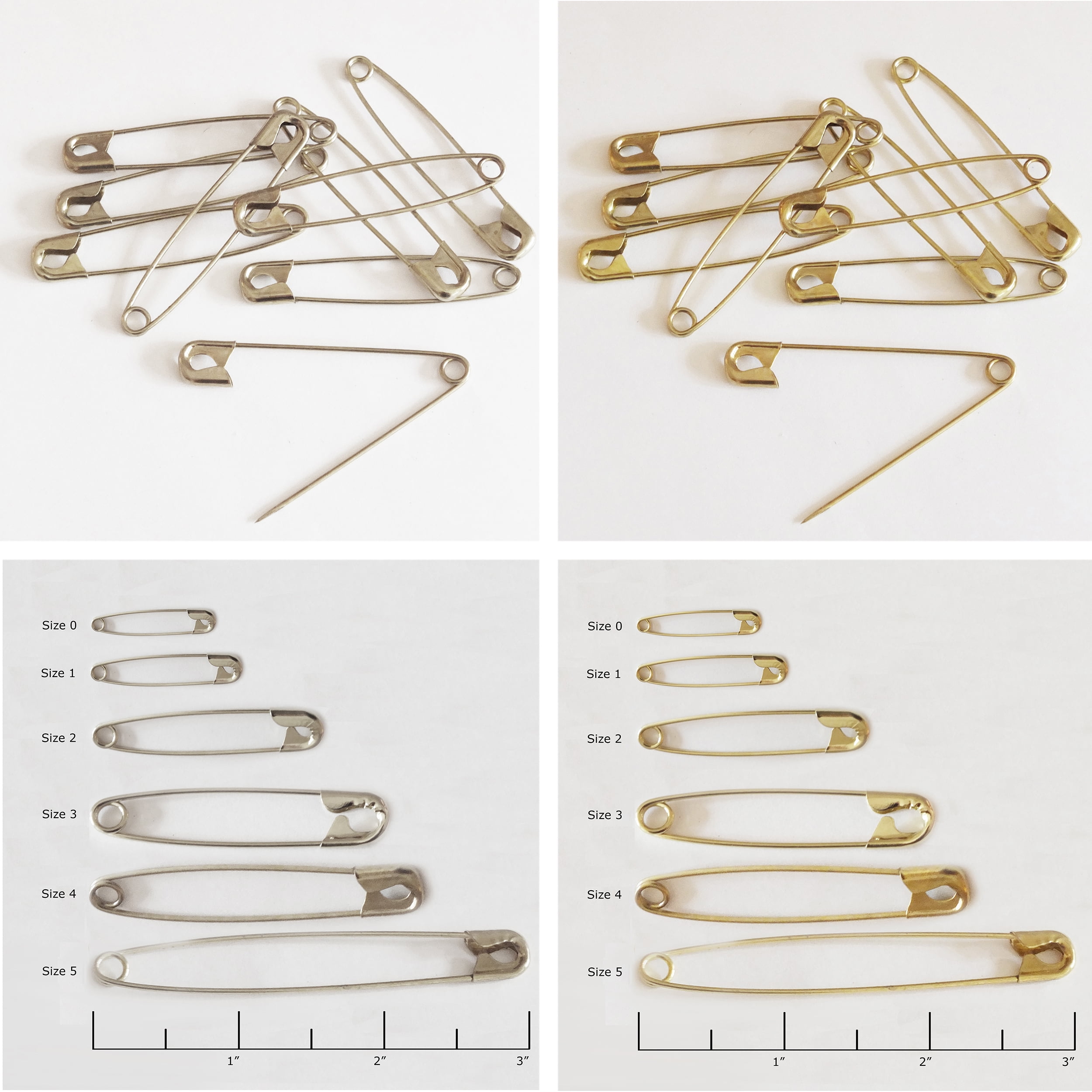 Safety Pins Size 4 (2 1/4") Silver Tone Bulk PK/100 Made in USA