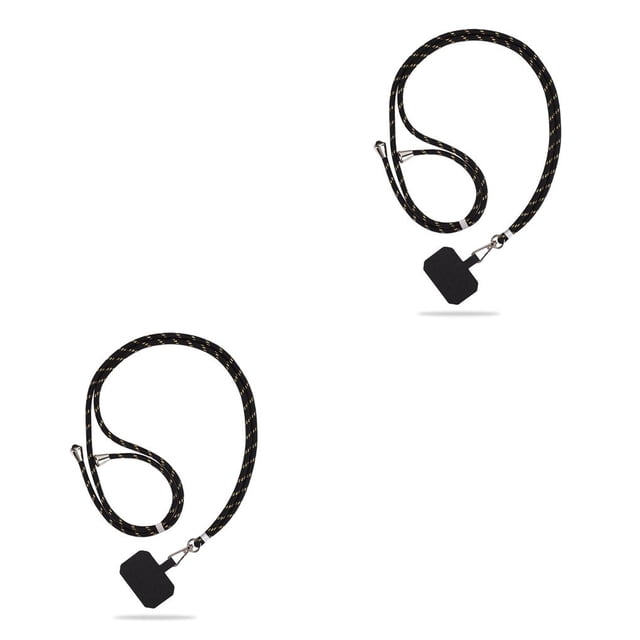 sweethay Cuerda para colgar en el cuello del teléfono móvil cordón de agarre anticaída de poliéster portátil con tarjeta adhesiva senderismo Camping Negro Oro Negro 2piezas