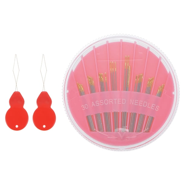 Agujas de coser Uxcell 0.03" Diámetro 6 tamaños de agujas surtidas con 2 enhebradores y estuche de almacenamiento rosa 30 piezas