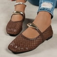 thumbnail image 3 of Rokment Metallic Gold Buckles Fishnet Ballet Flat Dress Shoes for Women Ladies Fashion Casual Mesh Square Toe Low Heels Business Office Work Slip on Loafers Summer Fall Brown Size 8, 3 of 7