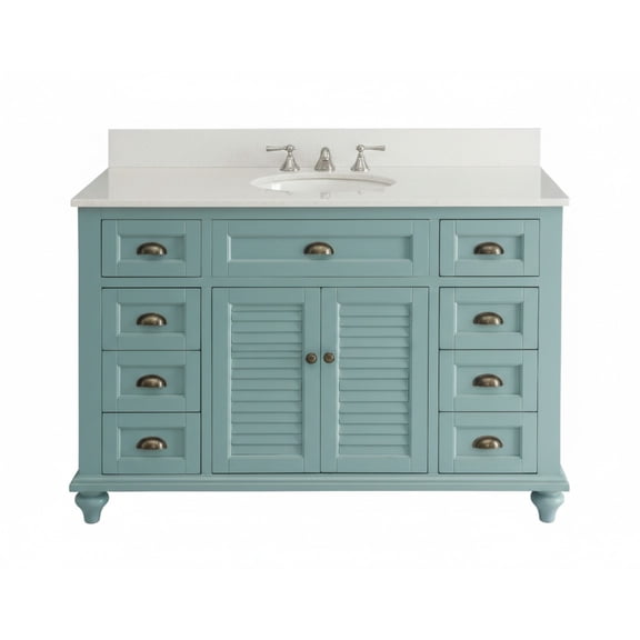 Benton Collection 49" Seaside Cottage Vintage Blue Bathroom Vanity with White Marble Top