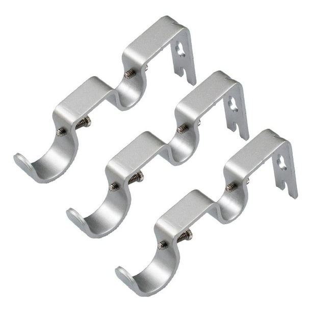 Juego de 3 soportes de barra de cortina de metal ajustables para barras de 1 y 5/8 pulgadas, resistentes Plata