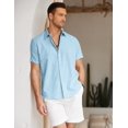thumbnail image 4 of COOFANDY Men's Beach Summer Cotton Linen Stretch Shirt Oxford Chambray Button Shirt Blue, 4 of 6