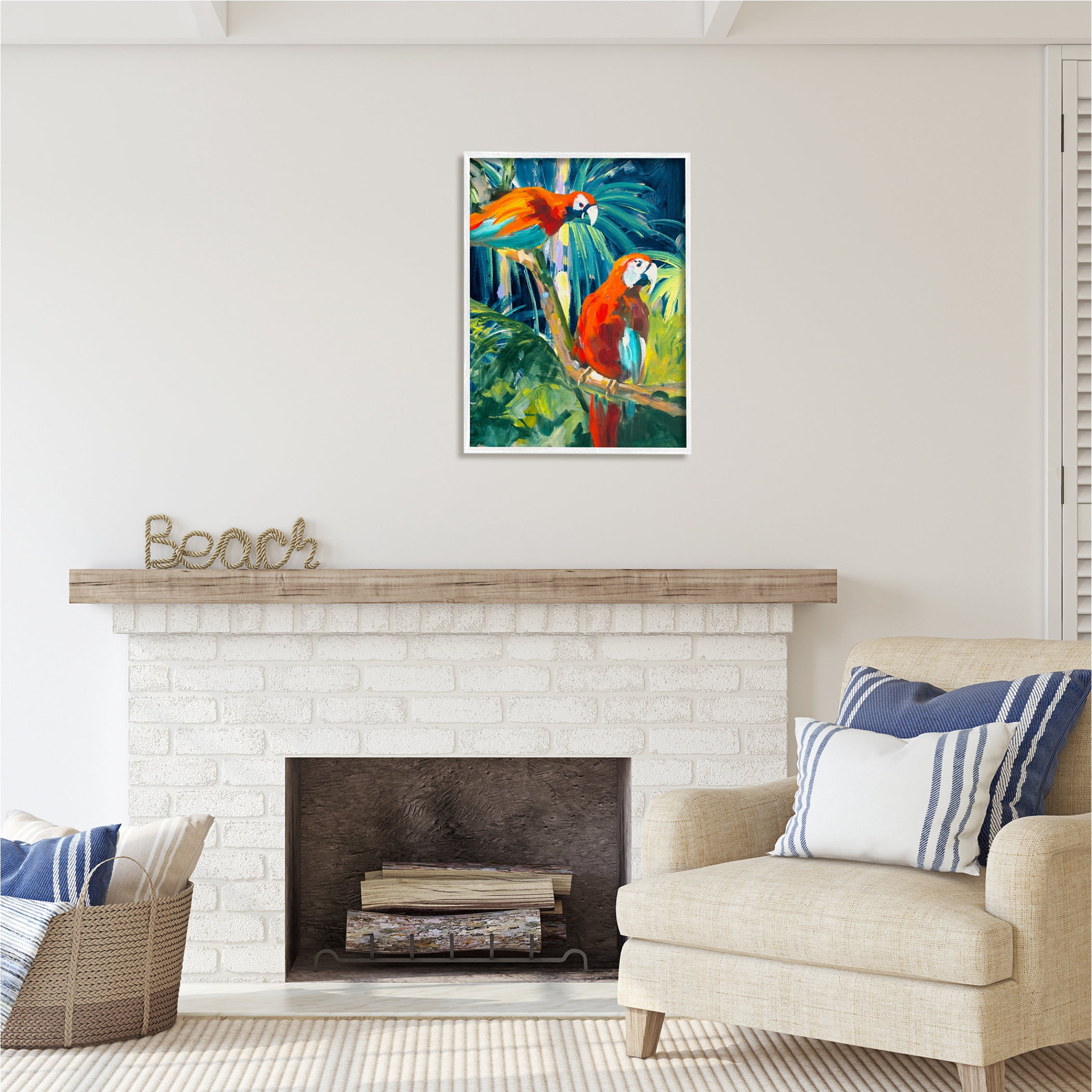 Stupell Industries Tropical Parrots in Jungle Animals & Insects Painting White Framed Art Print Wall Art, 24 x 30