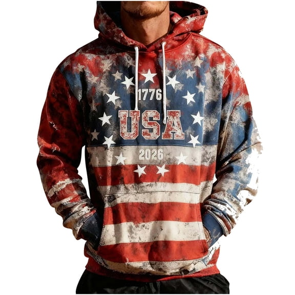 250th Anniversary USA Shirt, 4th of July Outfits for Men Vintage Patriotic Distressed America USA Flag Pullover Hoodie with Pocket