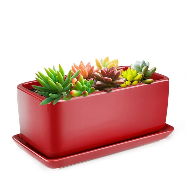 10 Inch Rectangular Ceramic Succulent Planter Pot Cactus Herb Flower