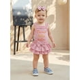 thumbnail image 4 of BemeyourBBs Baby Girl Cutest Little Sister Outfit Newborn Baby Girls Summer Clothes 0 3 6 12 18 Months Letter Embroidery Frills Sleeveless Waffle Romper Elastic Waist Ruffled Skirt Headband 3Pcs Set, 4 of 9