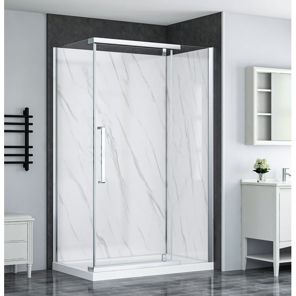 Dreamwerks Vienna 48" W x 32" D x 78.6" H Rectangular Shower Enclosure Kit with Door, Base, and Walls in Chrome