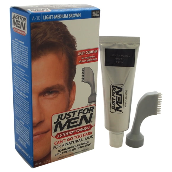 Just For Men Auto Stop Hair Color Light-Medium Brown # A-30 by Just For Men for Men - 1 Application