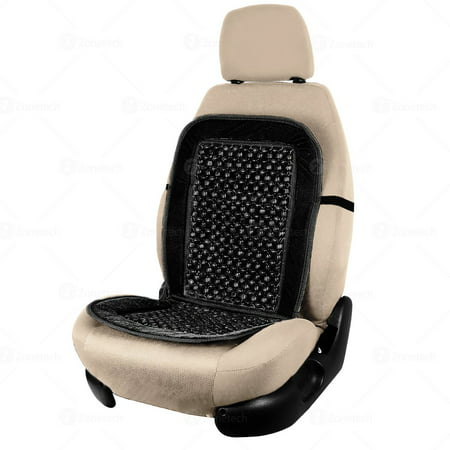 Zone Tech Black Wooden Beaded Plush Velvet Seat Cover  Ultra Comfort Car Seat