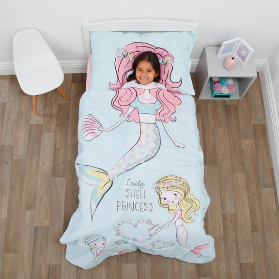 Everything Kids Mermaid 4 Piece Toddler Bedding Set, Pink, Girl Toddler Bed, Polyester Microfiber