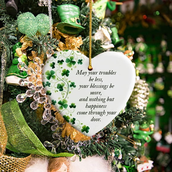5Pcs St Patrick'S Day Ornament, Uscallm St Patrick's Day Ornament Irish Blessing Friendship Keepsake Double Sided Four Leaf Decor Celtic Knot Good Luck Charm Home Office Decoration