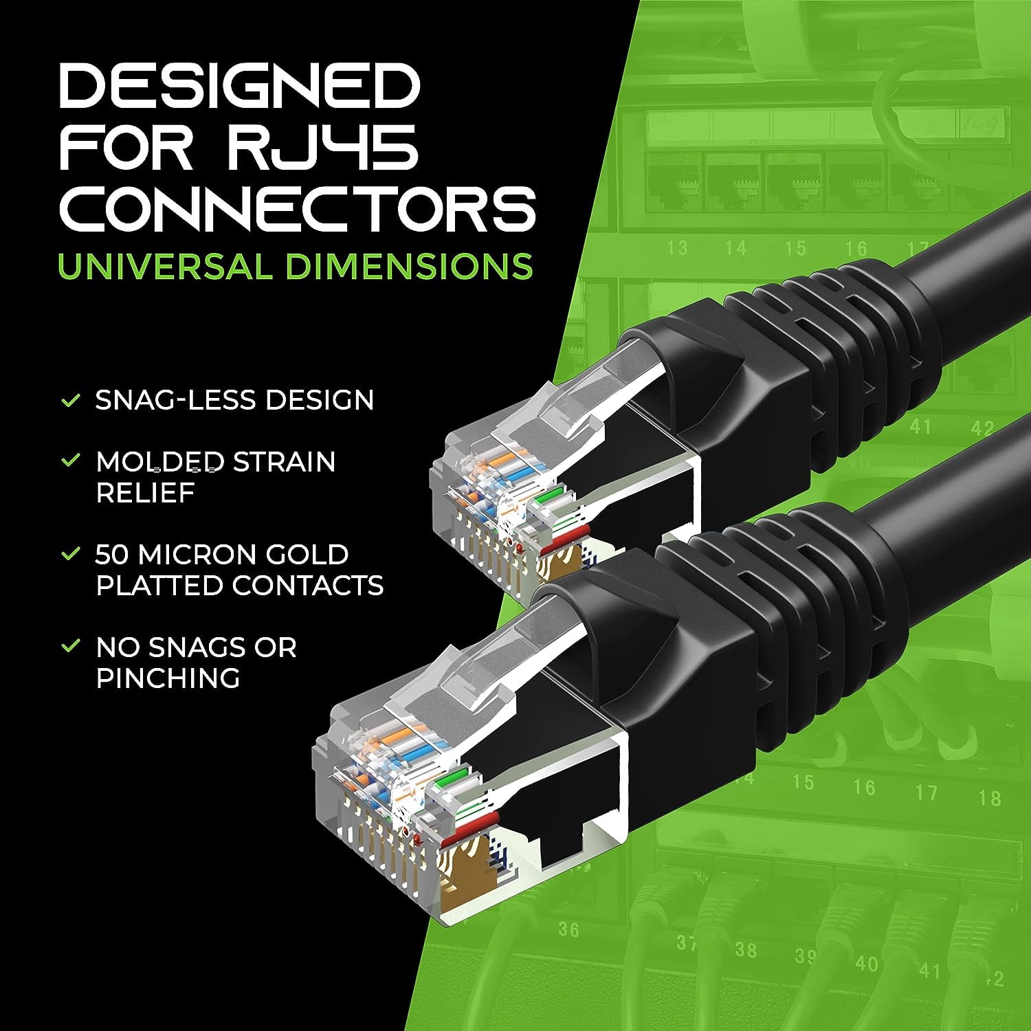 GearIT Pre-Terminated Cat 6 Ethernet Cables for Home & Office Network, Black 3-ft 16 Pack