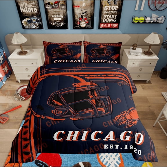 Erosebridal Vintage Soccer Bedding Sets Twin with Comforter, Teens Football Duvet Insert, Rugby Game Decor, Lightweight 2-Piece