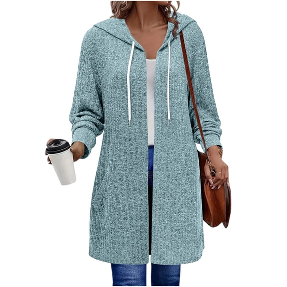 NominalSnug Womens Zip up Hoodies Long Sleeve Hooded Long Tunic Sweatshirts Ribbed Knit Casual Fall Jackets with Pockets