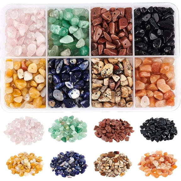 144g Natural Chip Gemstone Beads 8 Styles Natural Irregular Shaped Nugget Loose Beads Crystals Polishing Chip Energy Stone for Jewelry Making Craft Gift Hole: 0.4mm
