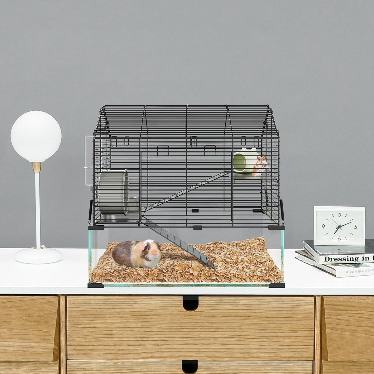 Ataucjin 3 Tiers Large Hamster Cages,Metal Guinea Pig Cages Habitat with 4pcs Hamster Cages Accessories,Transparent Small Animal Habitat for Rodent,Guinea Pigs,hamster,Chinchilla,Hedgehog