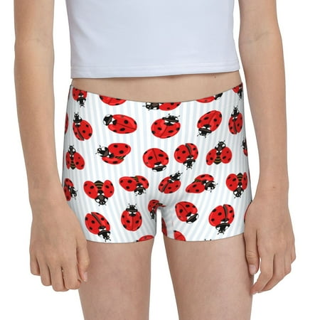 Pofeuu Ladybug On Blue Stripes Print Soft Cotton Girls Boyshort panties Toddler Underwear-XX-Small
