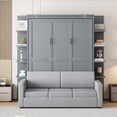 thumbnail image 2 of Queen Size Murphy Bed Wall Bed with Storage Shelve, Multifunctional Foldable Platform Bed Frame with Sofa, Space-Saving Design Bed for Guest-Room, Home, Office, Gray, 2 of 9