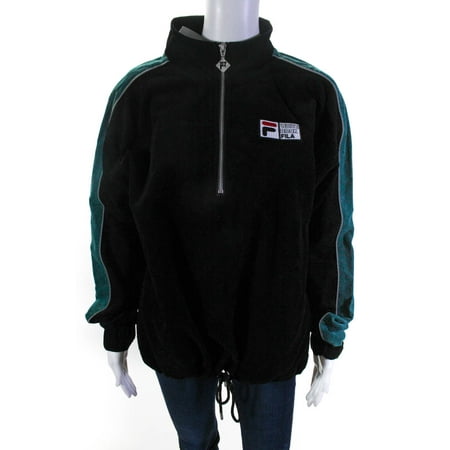 Fila Mens Ridley Polar Fleece Corduroy Pullover Jacket Black Green Size Medium