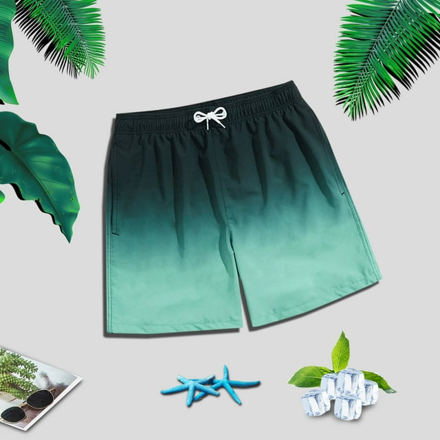 CEHVOM Gradient Swimming Trunks Men's Adult Boxer Shorts Swimming Casual Beach Pants