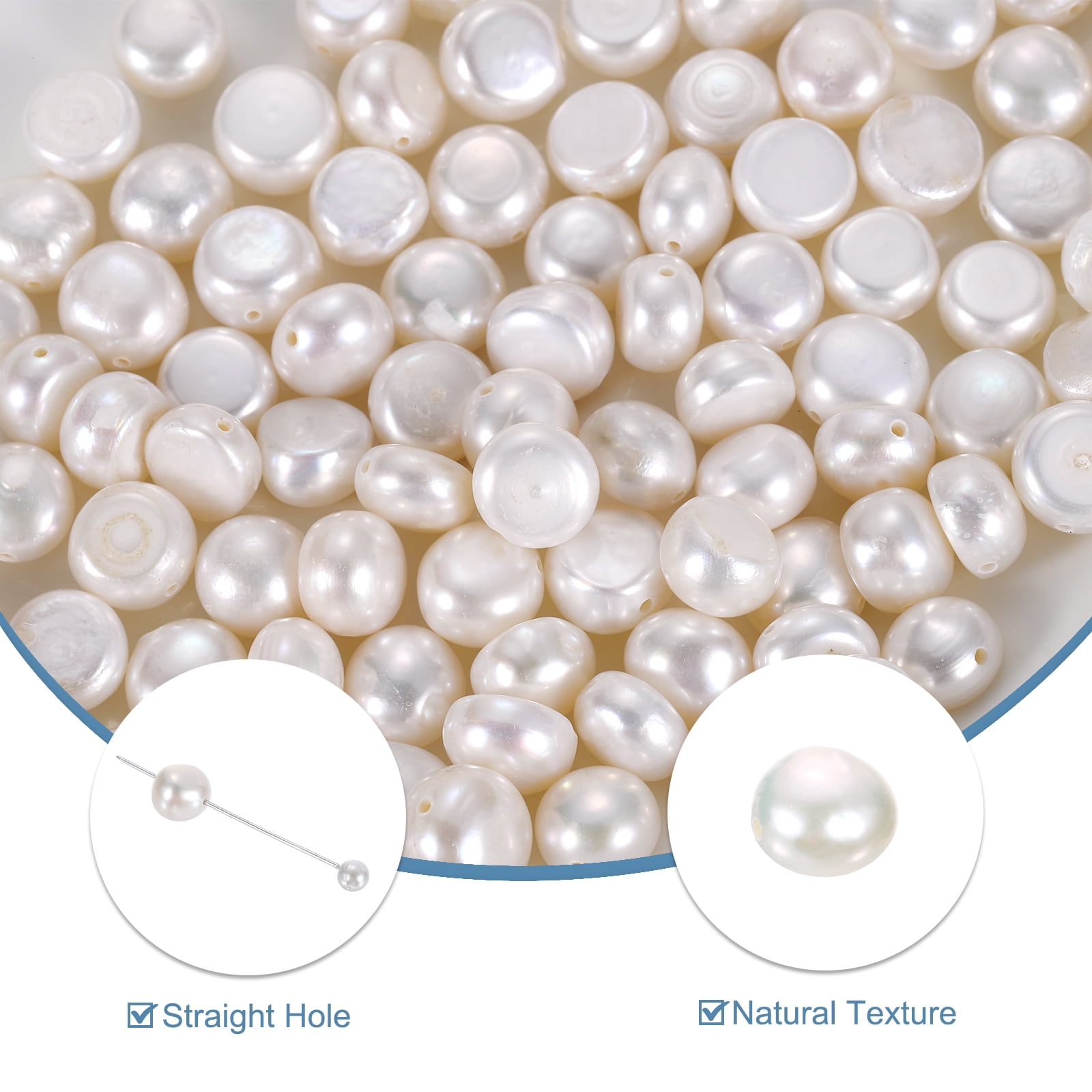 Uxcell 100 Pcs Natural Freshwater Pearl Beads, 8-9mm Irregular Loose Gemstone Pearls 0.8mm Side Hole for Leather Cord Beading Jewelry Making DIY Craft, White