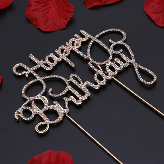 FRCOLOR Golden Rhinestone Cake Topper for Birthday Party Anniversary Eco Friendly Alloy and Rhinestone 4.72x3.54 Inches