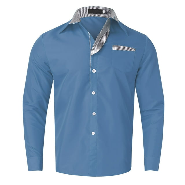 Men's Fashion Casual Long Sleeve Shirt - Solid Color Collar Button Design, Cotton Linen Blend for Work/Leisure