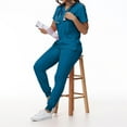 thumbnail image 5 of Scrubs for Women Set Pocket Top & Drawstring Jogger Scrub Pants Stretch Nursing Scrubs Set Uniform Blue XL, 5 of 5