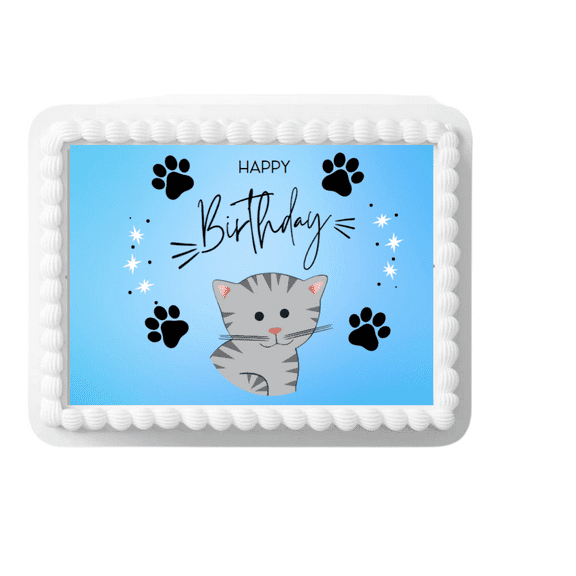 Kitten  Cat Kitty -1/4 (Quarter Sheet) Edible Photo Image Cake Topper - Blue