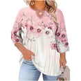 thumbnail image 2 of LEKWK Womens Dressy Tops Regular Fit Keyhole Neck 3/4 Sleeve Tops Regular Fit Elegant Flower Print Blouses & Button-Down Shirts Contrast Color Design Business Casual Outfits, 2 of 7