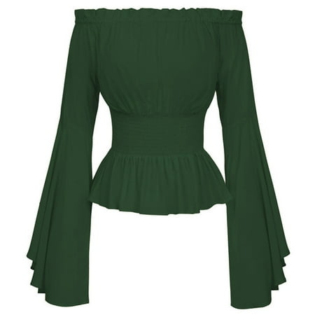 

Women s Boho Vintage Ruffle Off Shoulder Corset Flare Sleeve Blouse Shirt Tops Note Please Buy One Size Larger