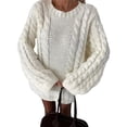 thumbnail image 2 of Cable Knit Oversized Sweaters Womens Cozy Pullover Sweater Fall Winter Clothes Cream White S, 2 of 8