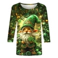 thumbnail image 4 of T-Shirt à Col Rond Imprimé de la Saint-Patrick pour Femmes, Manches Trois Quarts 3/4, Coupe Ample, 4 of 5